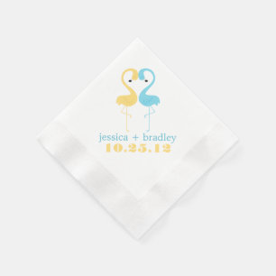 Serviettes Jetables Flamants roses bleu et jaune Plage Mariage