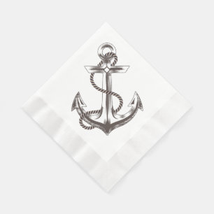 Serviettes Jetables Fleur d'Ancre florale marine / Mariage