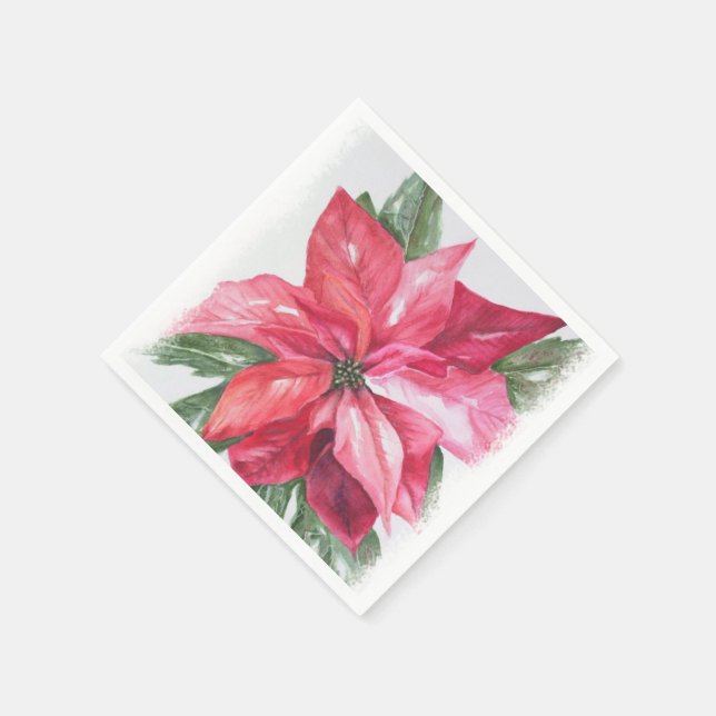 Serviettes Jetables Fleur de Noël Rouge Poinsettia (Coin)