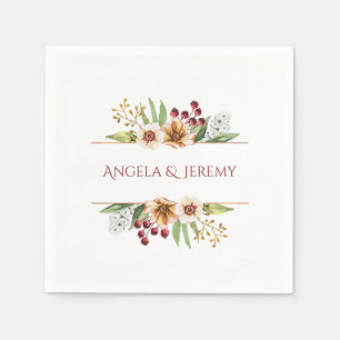 Serviettes Jetables Fleur sauvage d'automne Mariage d'aquarelle rouge