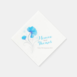 Serviettes Jetables fleur sauvage mariage art bleu papier serviette