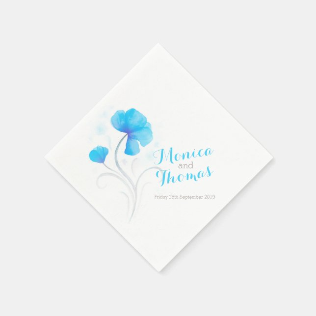 Serviettes Jetables fleur sauvage mariage art bleu papier serviette (Coin)