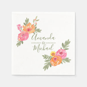 Serviettes Jetables Fleurs d'aquarelle de mariage de printemps
