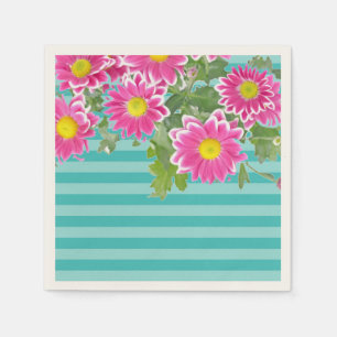 Serviettes Jetables Fleurs de marguerite rose fraîche sur bandes Turqu