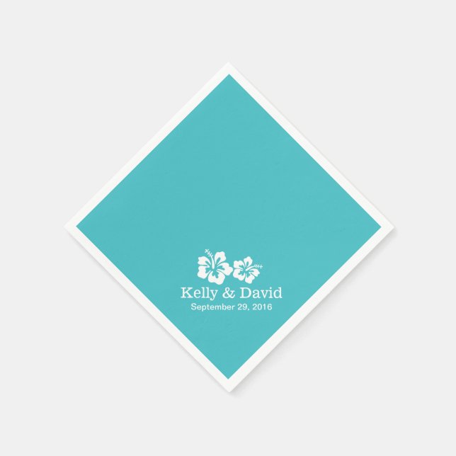Serviettes Jetables Fleurs d'Hibiscus simples Mariage Turquoise (Coin)