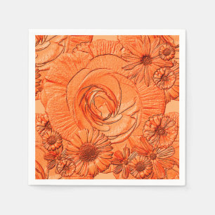 Serviettes Jetables Fleurs en relief - NAPKINS Orange-COCKTAIL