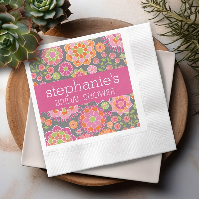 Serviettes Jetables Fleurs rose chaud et vert citron - Baby Shower (Custom Bridal Shower Napkins)
