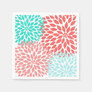 Serviettes Jetables Fleurs turquoises de corail de mamans de dahlia de