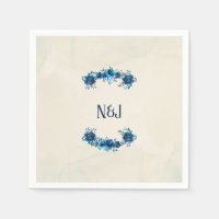 Fleurs vintage à l'aquarelle bleu indigo et beige