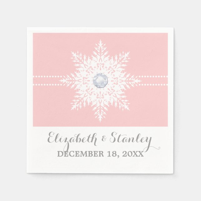 Serviettes Jetables Flocon de neige moderne rose, mariage d'hiver blan (Devant)