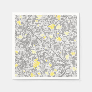 Serviettes Jetables Floral tourbillonnant jaune et gris moderne
