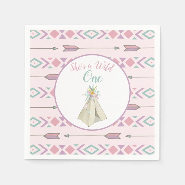 Serviettes Jetables Floral Tribal Teepee Wild Un 1er anniversaire (Devant)