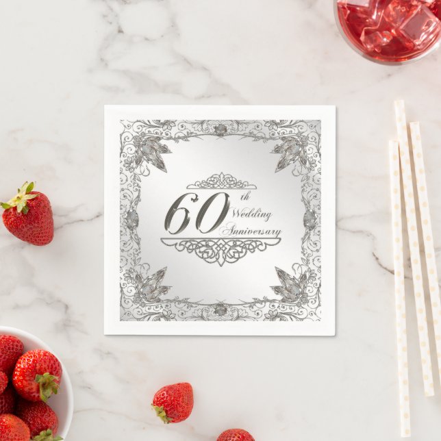 Serviettes Jetables Flourish Diamond 60e Anniversaire Papier Napkin (En situation)