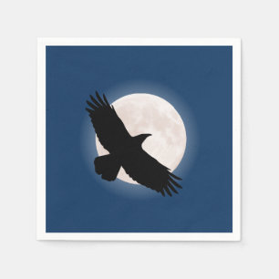 Serviettes Jetables Flying raven avec la lune derrière elle