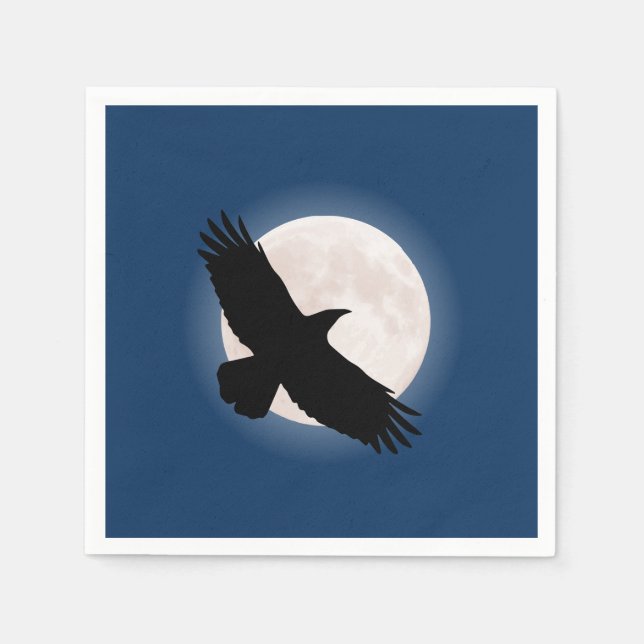 Serviettes Jetables Flying raven avec la lune derrière elle (Devant)