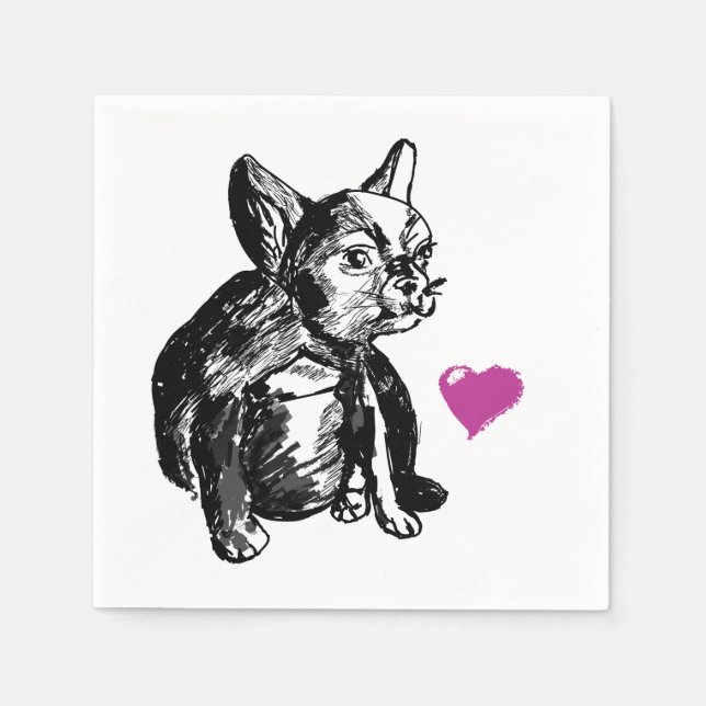 Serviettes Jetables Français Bulldog Puppy Croquis Cocktail Papier à c (Devant)