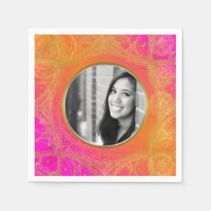 Serviettes Jetables Fuchsia Pink Orange Gold Mandala