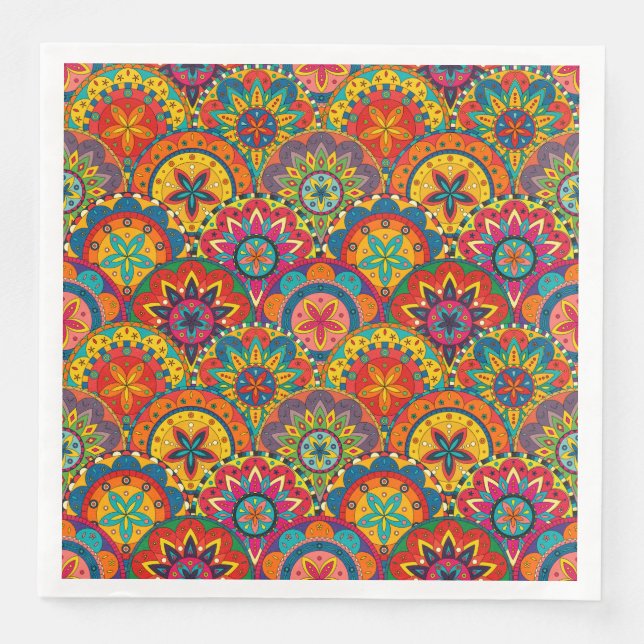Serviettes Jetables Funky Retro couleur Motif Mandala (Devant)