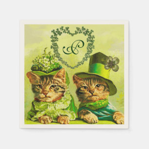 SERVIETTES JETABLES FUNNY VIEILLE FASHION ST.PATRICK'S DAME CATS HEART