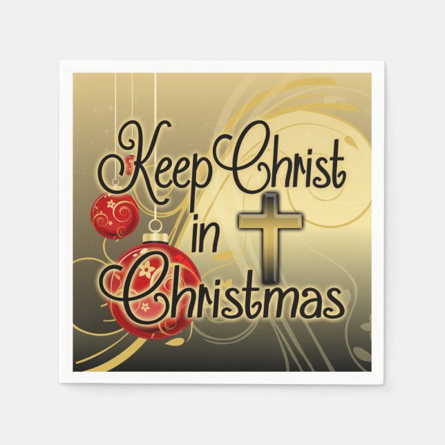 Serviettes Jetables Garder le Christ à Noël, Gold/Red Christian (Devant)