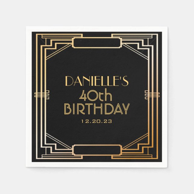 Serviettes Jetables Gatsby Art Déco Anniversaire Napkin personnalisé (Devant)