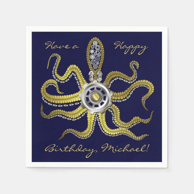 Serviettes Jetables Gears Steampunk Octopus Kraken (Devant)