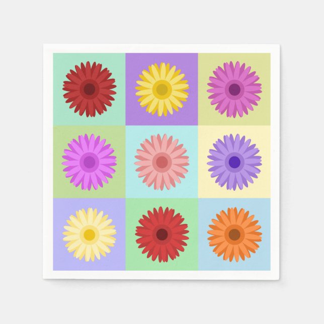 Serviettes Jetables Gerbera 3x3 Conception de marguerite (Devant)