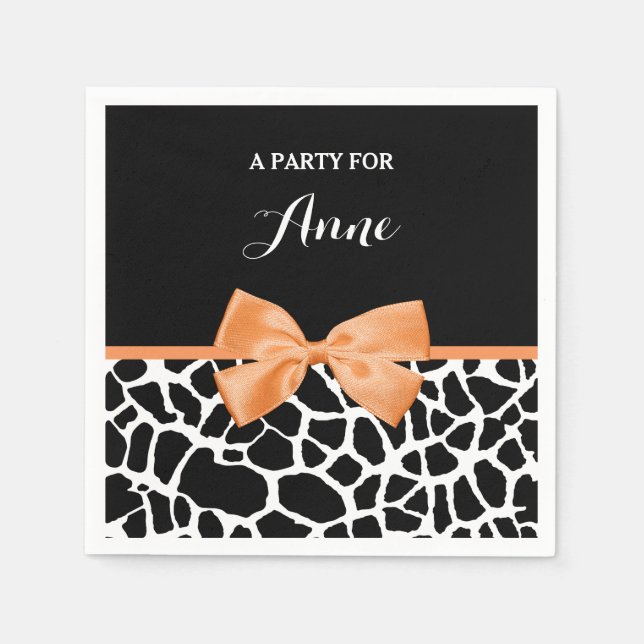 Serviettes Jetables Girly Giraffe Imprimer Bow en ruban orange avec no (Devant)