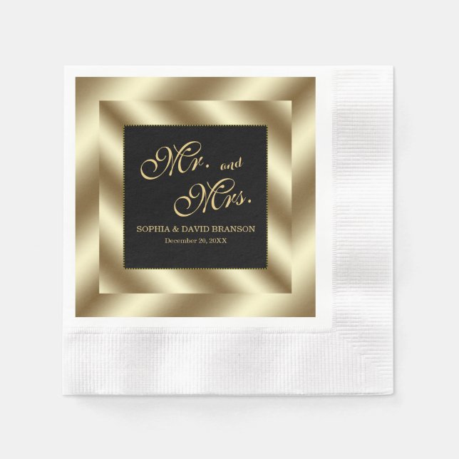 Serviettes Jetables Glam Gold Foil et Mariage noir (Devant)