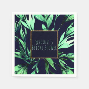 Serviettes Jetables Glamour Botanique Aquarelle Bleu Vert Élégant Chic