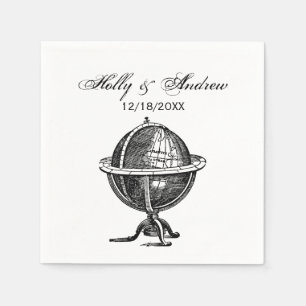 Serviettes Jetables Globe terrestre vintage lithographie dessin NB