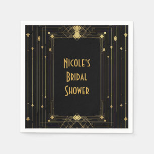 Serviettes Jetables Gold & Black Art Déco Gatsby Roaring 20's Elegant