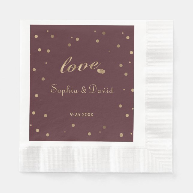 Serviettes Jetables Gold Confetti Love Bourgogne Mariage (Devant)