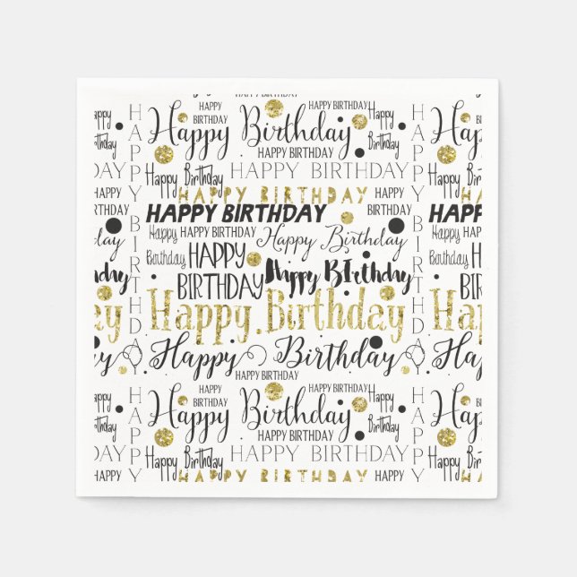 Serviettes Jetables Gold et Black Joyeux Confetti anniversaire (Devant)