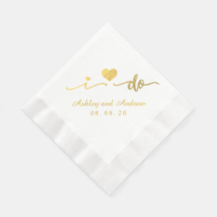 Serviettes Jetables Gold et White I Do Papier mariage Napkin
