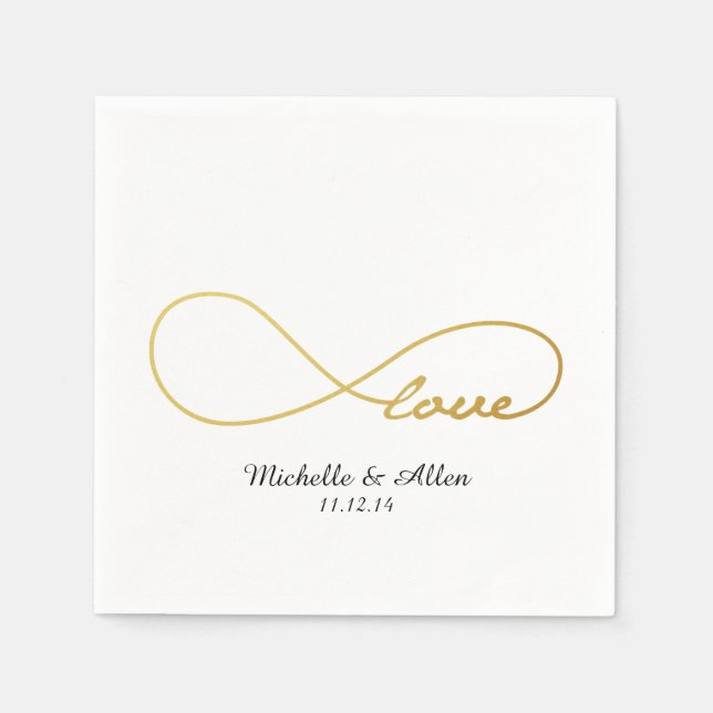 Serviettes Jetables Gold Love Infinity Papier Mariage ensemble de serv (Devant)
