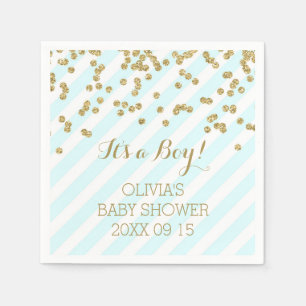 Serviettes Jetables Gold Sky Blue Confetti Stripes Baby shower