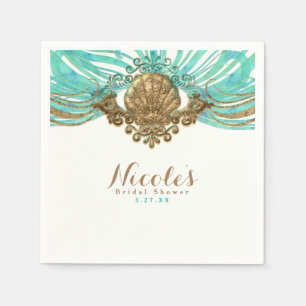 Serviettes Jetables Gold & Turquoise Sea Shell Glam Beach Élégante fêt