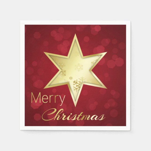 Serviettes Jetables Golden Christmas Star Red Bokeh (Devant)