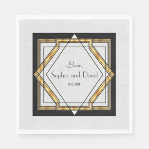 Serviettes Jetables Grand Mariage Gatsby Gold White Art Déco