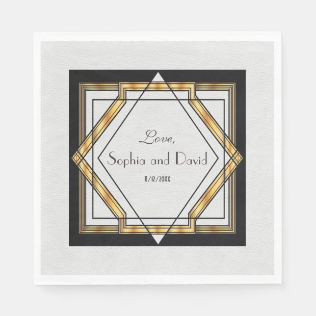 Serviettes Jetables Grand Mariage Gatsby Gold White Art Déco (Devant)