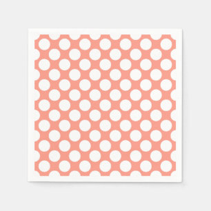Serviettes Jetables Grands points rétro - corail rose et blanc