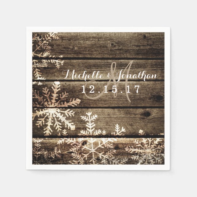 Serviettes Jetables Grange Bois Snowflakes Rustique Mariage d'hiver Na (Devant)