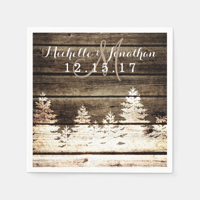 Serviettes Jetables Grange rustique Pins de Bois Arbres Mariage d'hive (Devant)