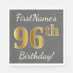 Serviettes Jetables Gray, Faux Gold 96e anniversaire + Nom personnalis