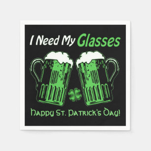Serviettes Jetables Green Beer St. Patrick's Day Green & Black Napkins