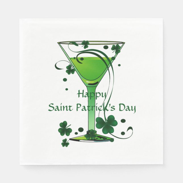 Serviettes Jetables Green Cocktail Shamrock Jour de la Saint Patrick P (Devant)