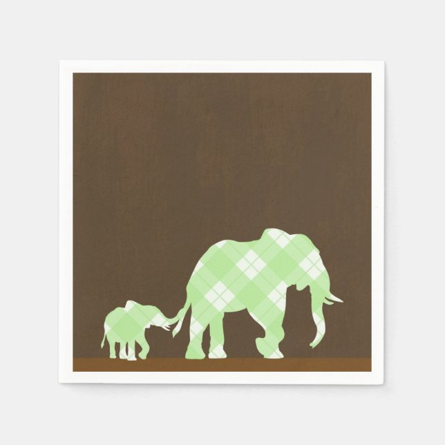 Serviettes Jetables Green Elephants Brown tendance Baby shower moderne (Devant)