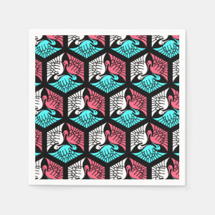 Serviettes Jetables Grues, corail, turquoise et noir japonais