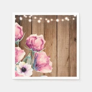 Serviettes Jetables Guirlandes Lumineuses & Fleurs de Campagne Bois de